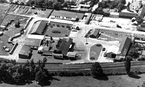 1960's? Job's Didcot from the air. Albert Snodgrass says "The entrance to Job's was opposite T C Motors". Charlie Mills comments "Roebuck Court is now there, and the field at the bottom is where Jubilee Way is now". Iann Gillan adds "Loving the old Didcot to Newbury railway line." and Linda Butler adds "My Dad was a steam train driver on this line, sad day when it closed. I think it was a big mistake... just think we could have less traffic on the A34! (Courtesy Albert Snodgrass)