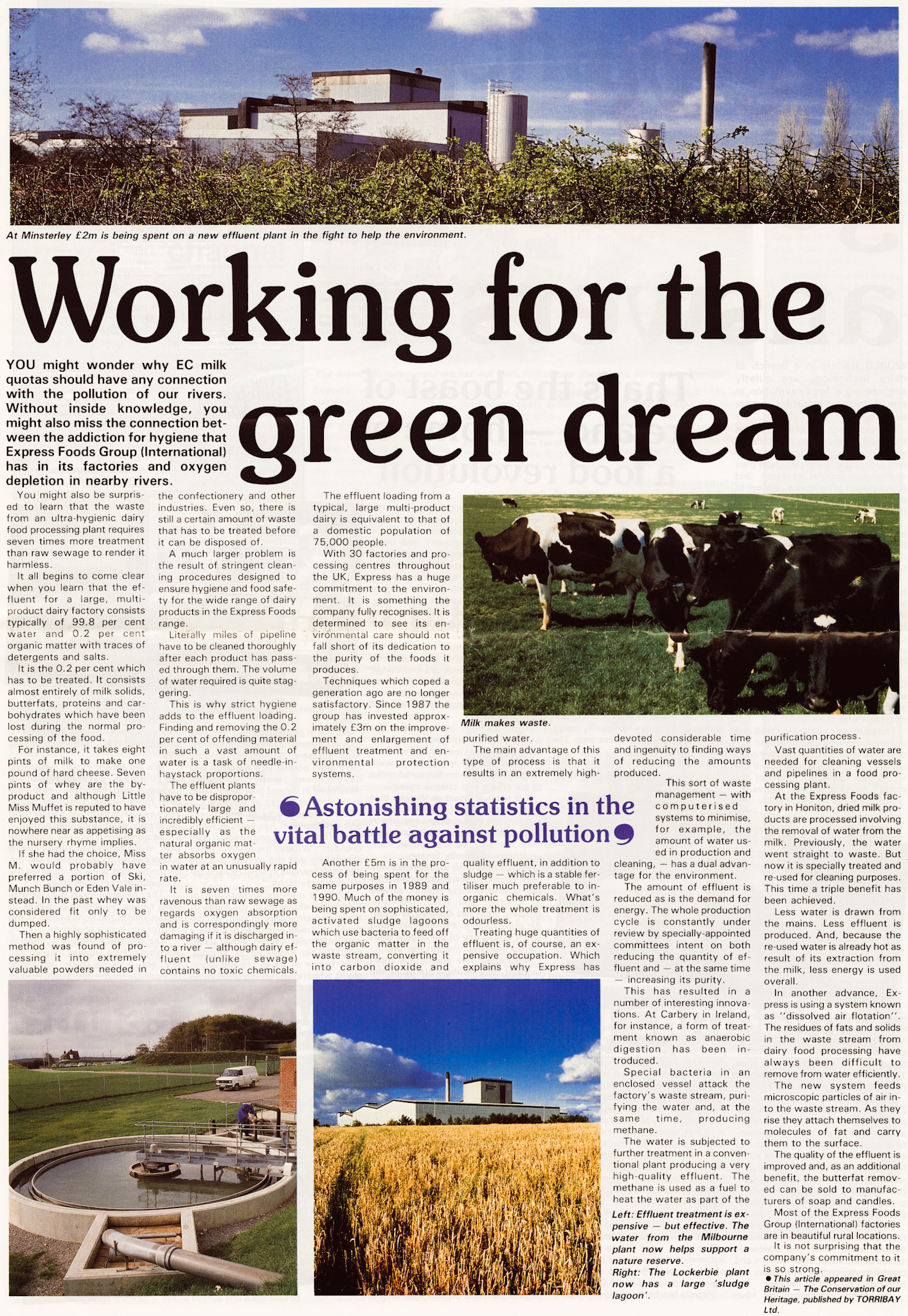 1989 Investments in new technology for effluent treatment explained, at Honiton, Minsterley, Lockerbie, Milborne and Carbery