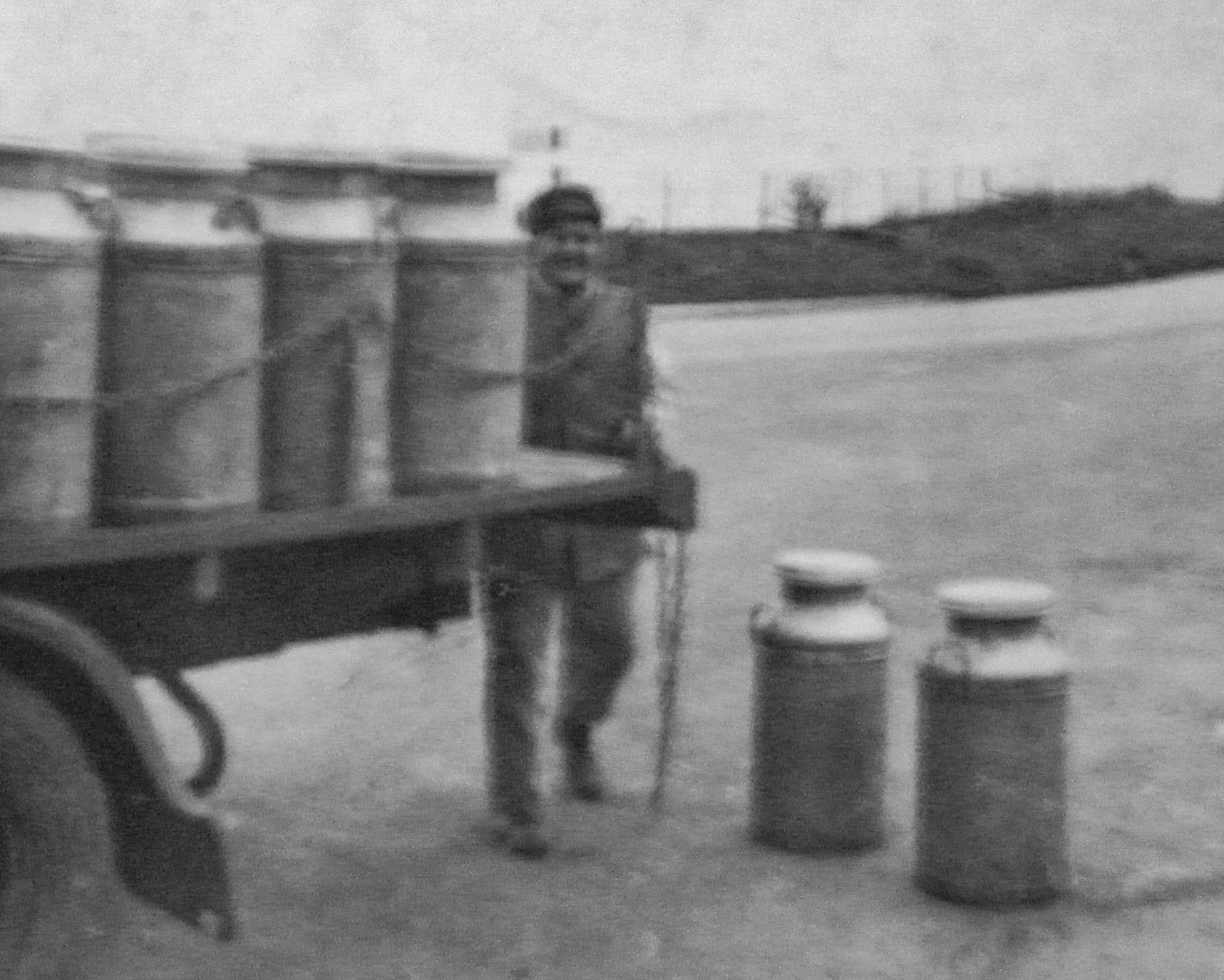 1950's? HC (Harold) Brooks out on his churn collection round, probably somewhere in the Wylye Valley [near Longleat], taking milk to Frome station depot before "mooving" to Staplemead. (Courtesy James Parsons)