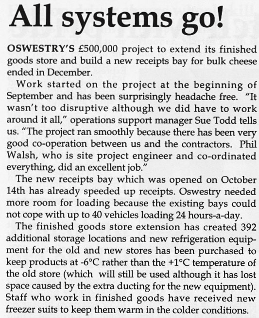 1991 Oswestry cold store and cheese handling facilities