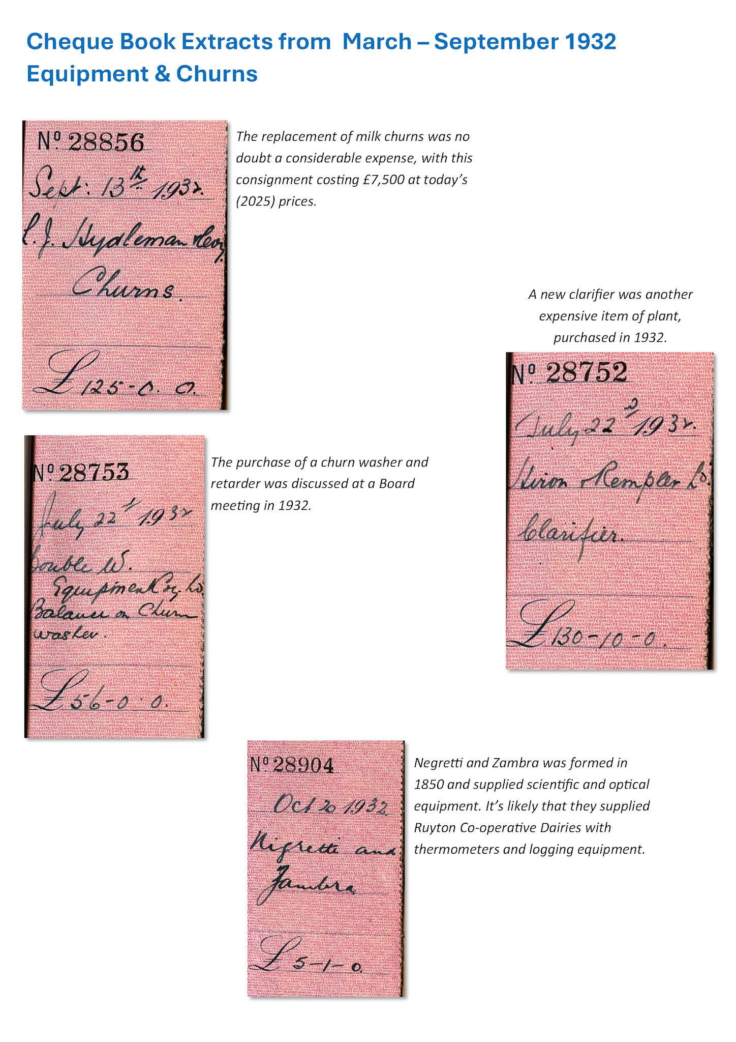1932 Equipment & Churns - replacement milk churns, churn washer and other equipment