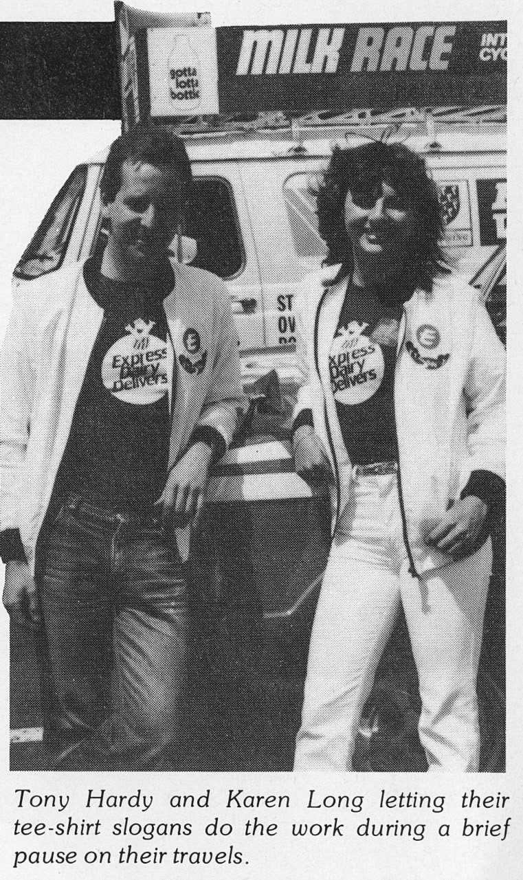 1982 Yorkshire- Tony Hardy and Karen Long supporting the Milk Race in Yorkshire