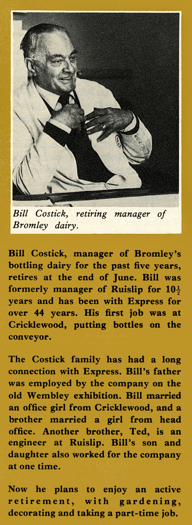 1979 Bromley Processing-Bill Costick, just before his retirement. (Express News Summer)