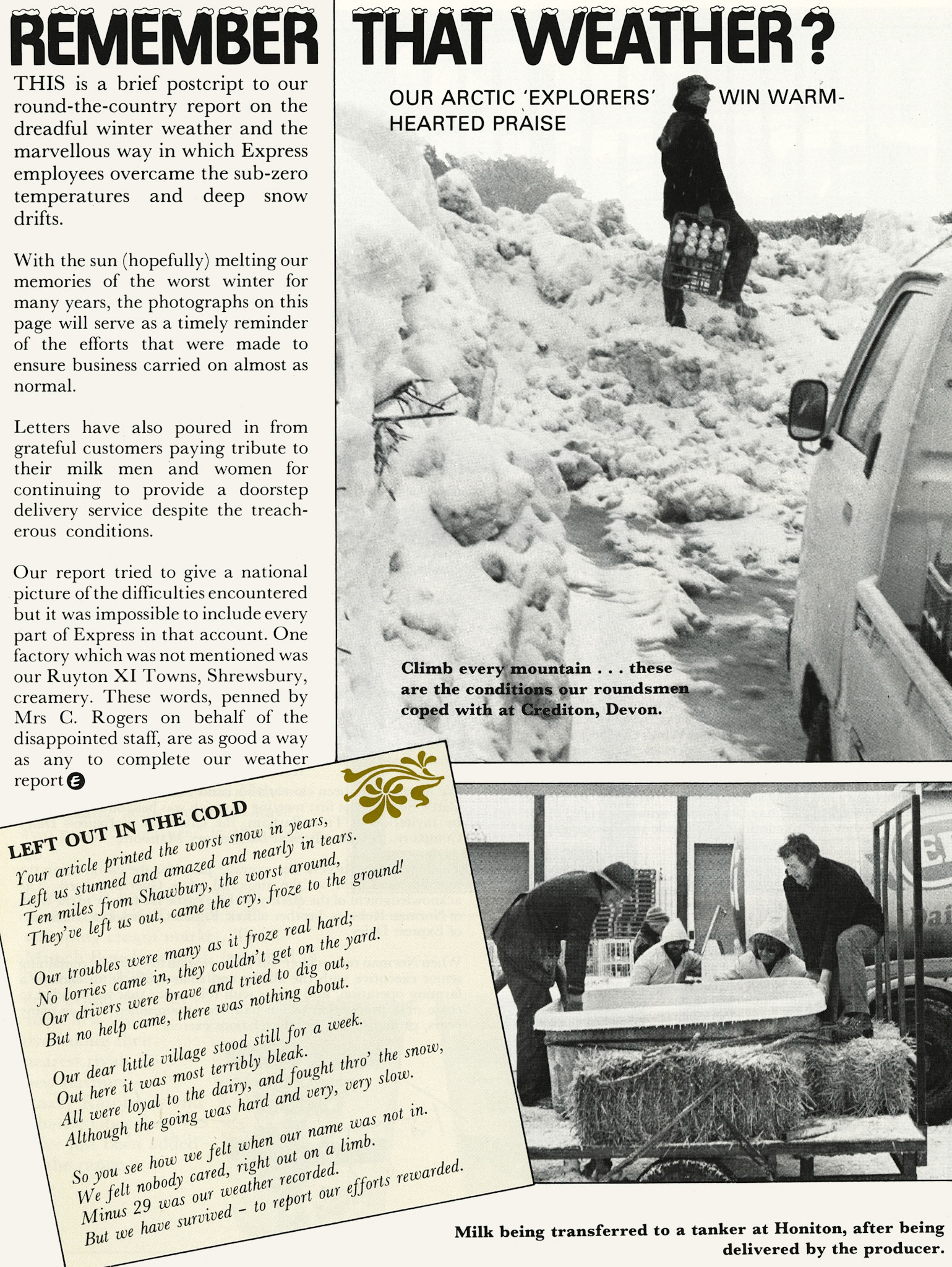 1982 'Remember That Weather in winter 1981/2. Features Crediton, Honiton and Ruyton. (Express News April)