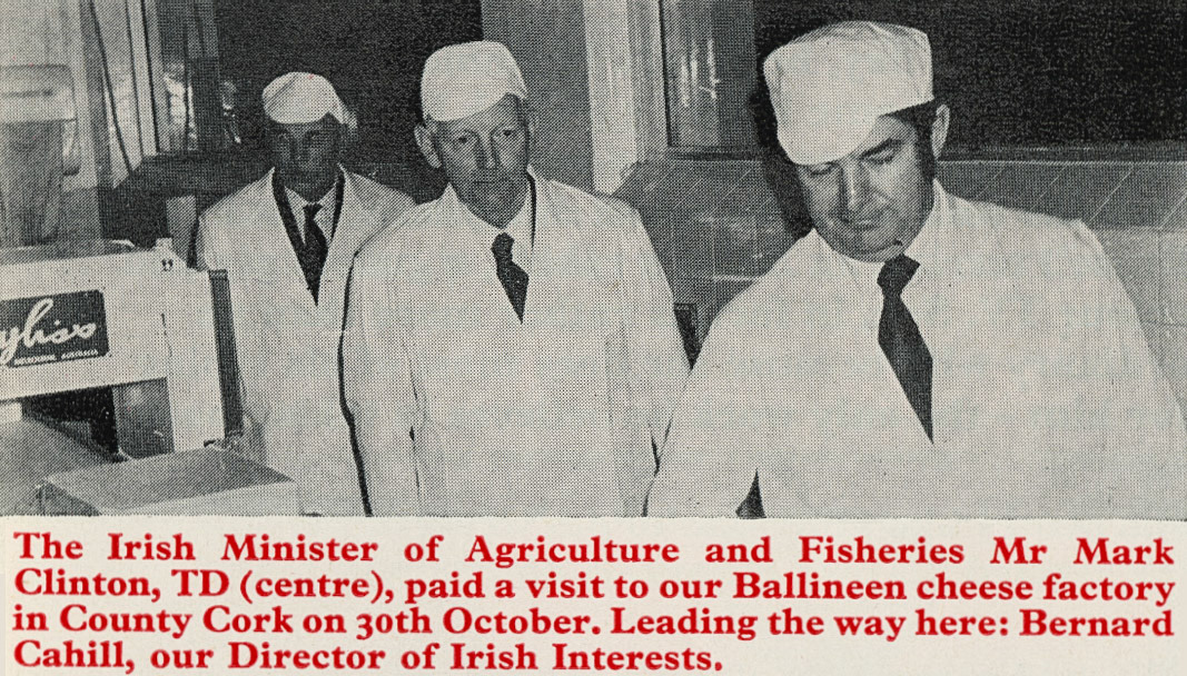 1974 Bernard Cahill (right) with the Irish Minister of Agriculture at Ballineen cheese factory, County Cork. (Express News Christmas)