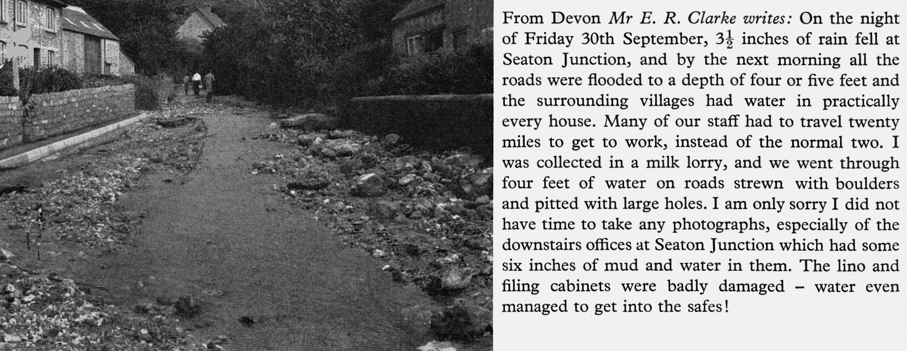 1960 Flooding at Seaton Junction. (Express News Christmas)