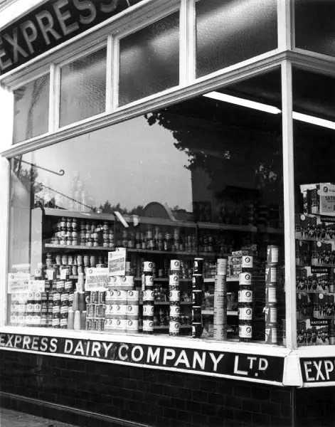 1970's Express Dairy shop selling products with the E logo. (Courtesy Mary Evans Picture Library)