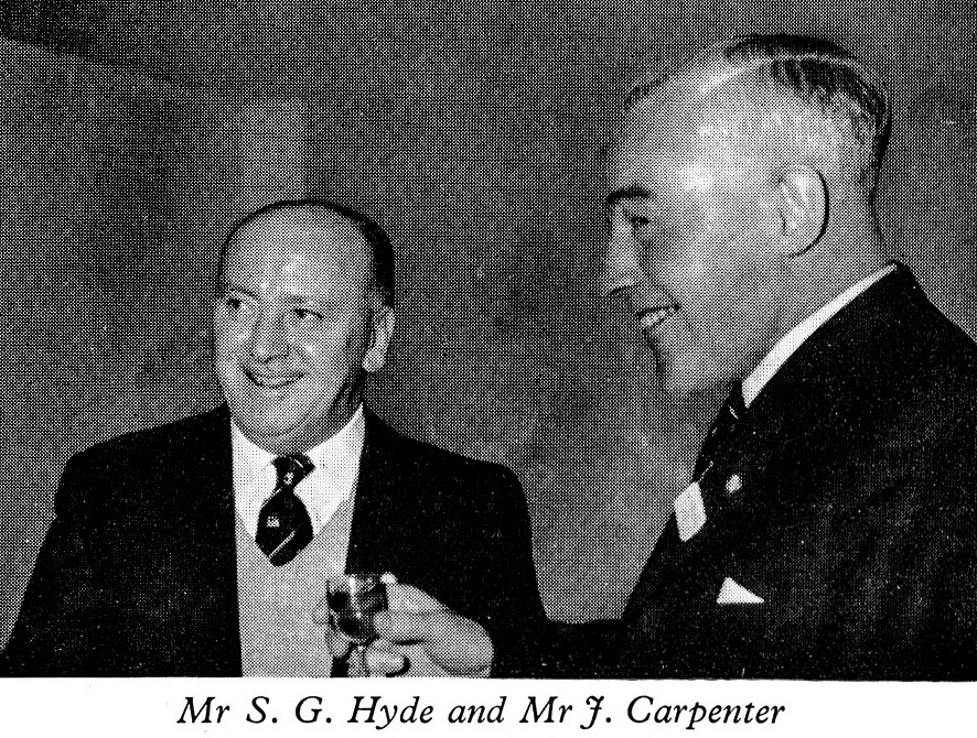 1961 Long Service Dinner at The Grosvenor Rooms-Supermarkets department: Mr S.G. Hyde  and Mr J. Carpenter. (LSA Annual Review)