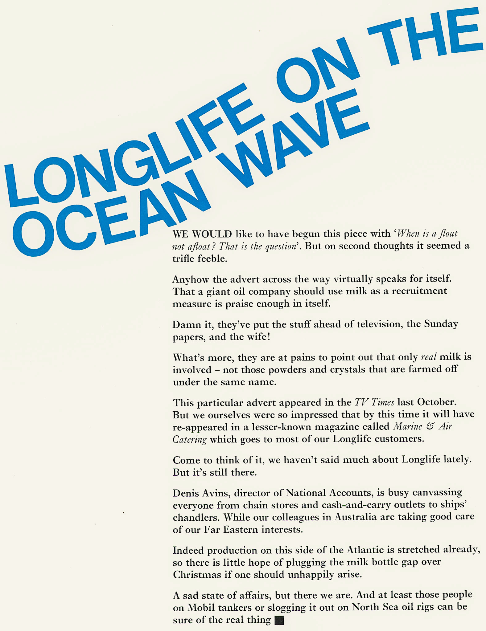 1973 Long Life milk feature and advertisement. (Express News Christmas)