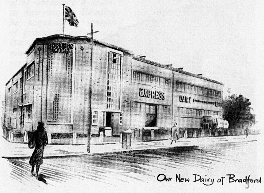 1957 New Bradford Dairy, White Abbey Road. Pen & ink drawing of Bradford Dairy