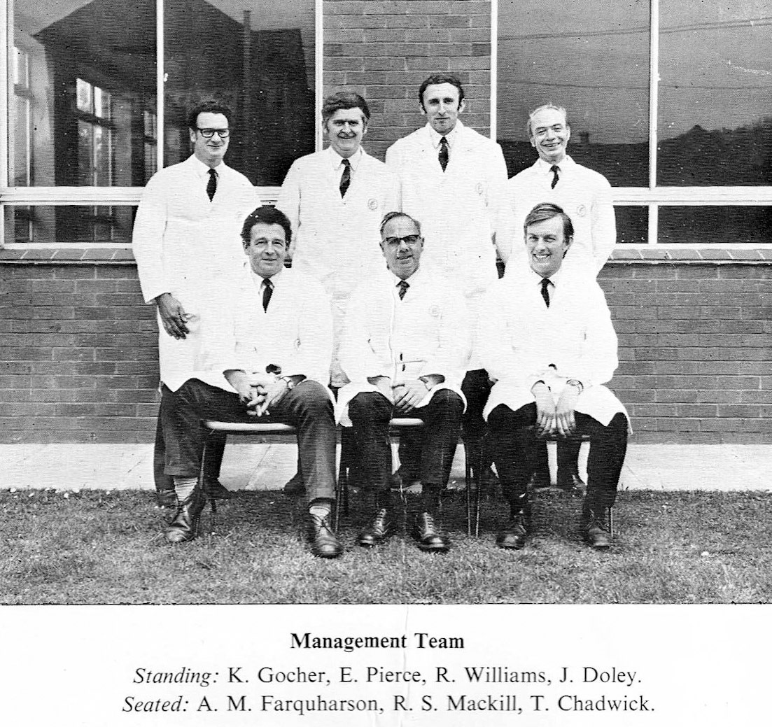 1970's Ruyton Creamery Visitors Brochure - Management Team: K. Gocher, E. Pierce, Ray Williams, J. Doley, A.M. Farquharson, Bob Mackill and Tom Chadwick. (Courtesy Peter Ellis, Ruyton Revisited FB Group)