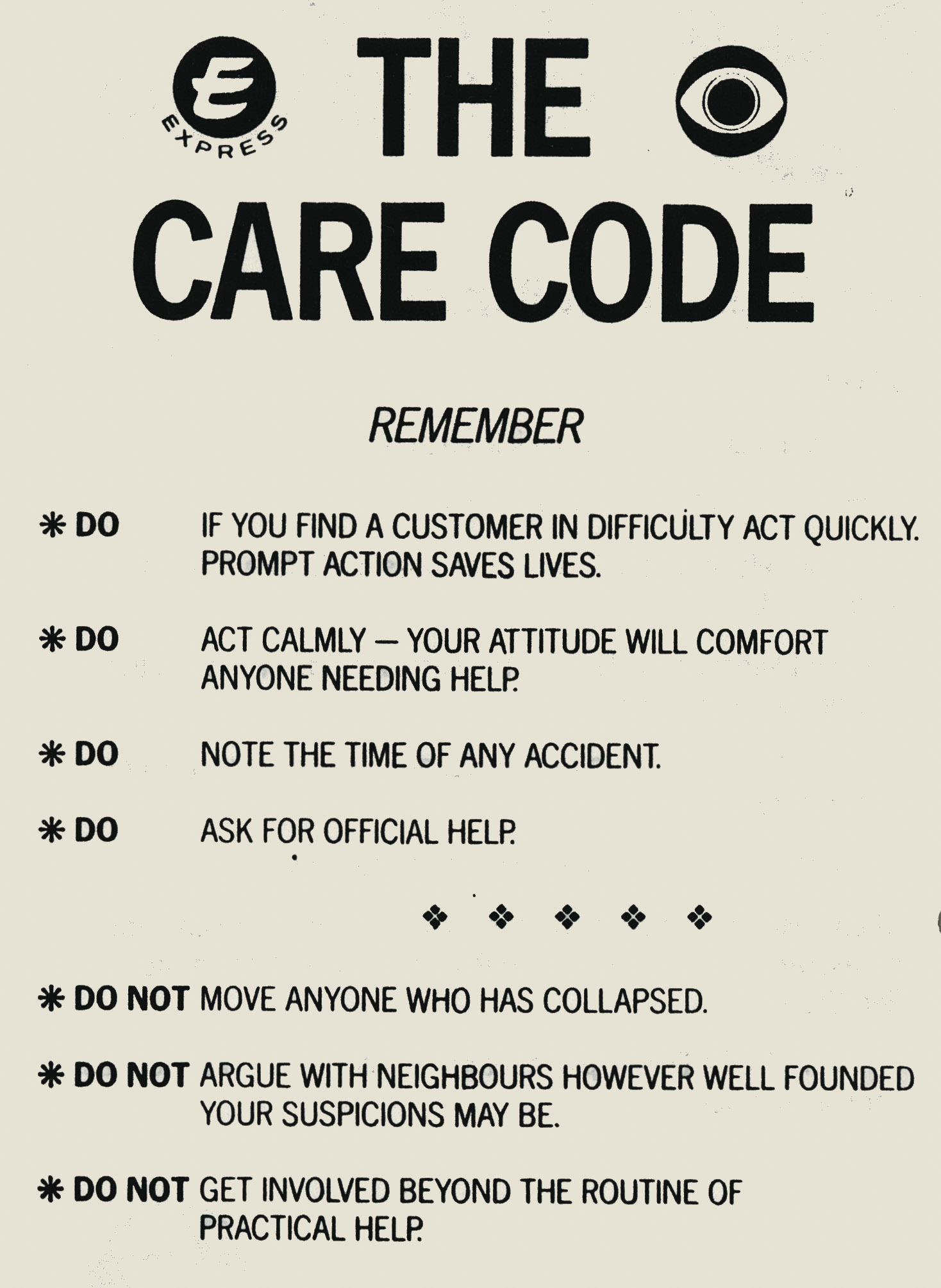 1980's? Care Code Leaflet (Courtesy Michael Aldread)