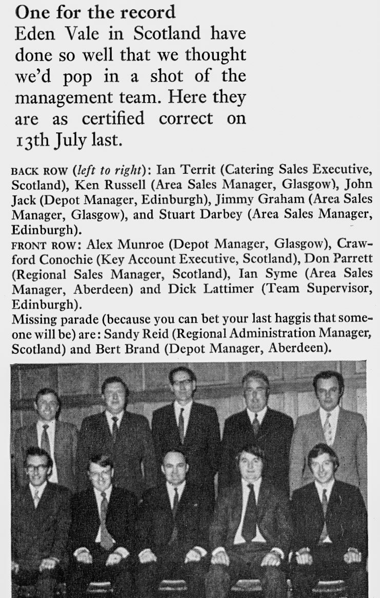 1973 Eden Vale management team in Scotland. (Express News Autumn)