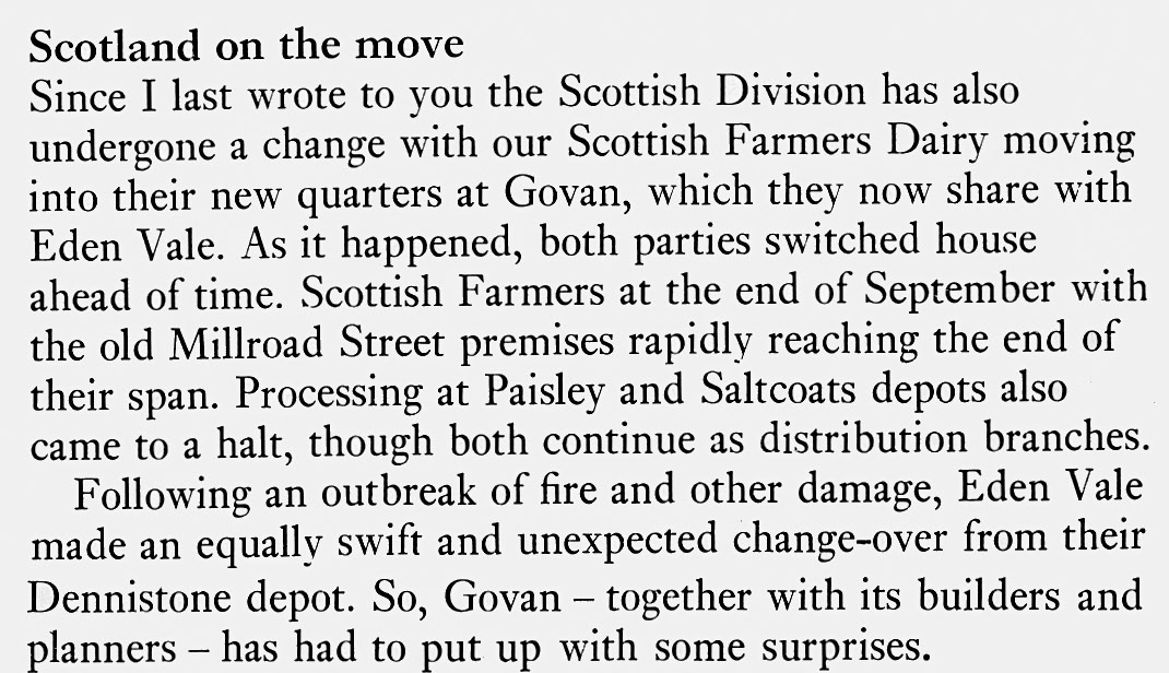 1969 Changes at Govan, with Scottish Farmers and Eden Vale moving in.  (Express News Christmas)