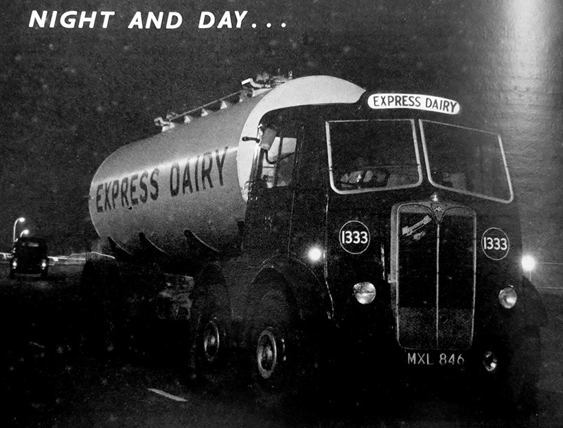 1952 The milk must get through! This Mammoth Major, chassis no 3871H1021, engine no A216 J1295, was new in January 1952. The tank, however, was formerly carried on a wartime Atkinson, fleet no 704, GXY 436. Again fitted with a Duramin cab, the specification included five-speed gearbox, 6.4:1 axle ratio and air brakes. The chassis later passed to Hamptons of Fenstanton, but the tank went on for a third life. (Courtesy The Express Dairy Motorised Fleet, Allan Bedford, Heritage Machines)