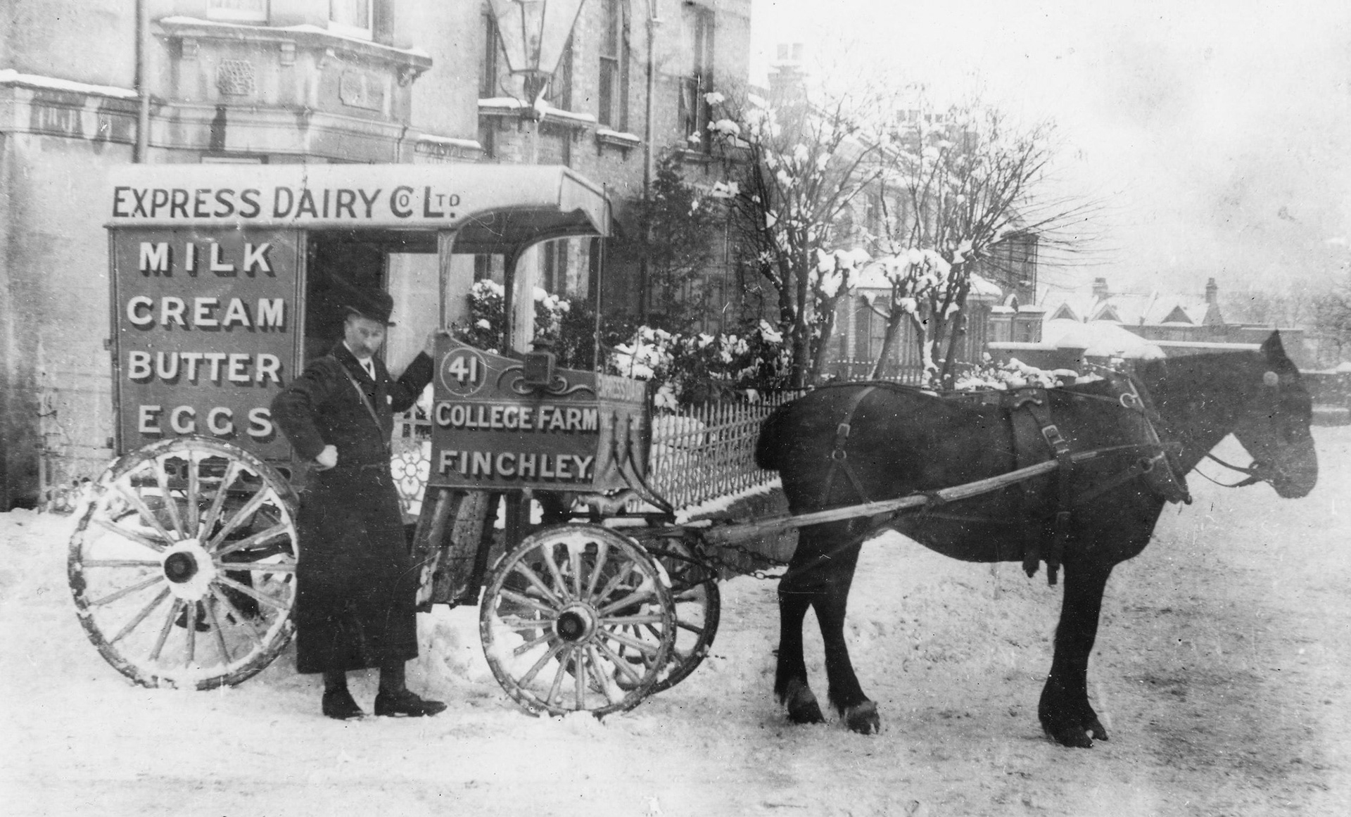 1910's? Snowy milk round from College Farm. (Courtesy Paul Smith)