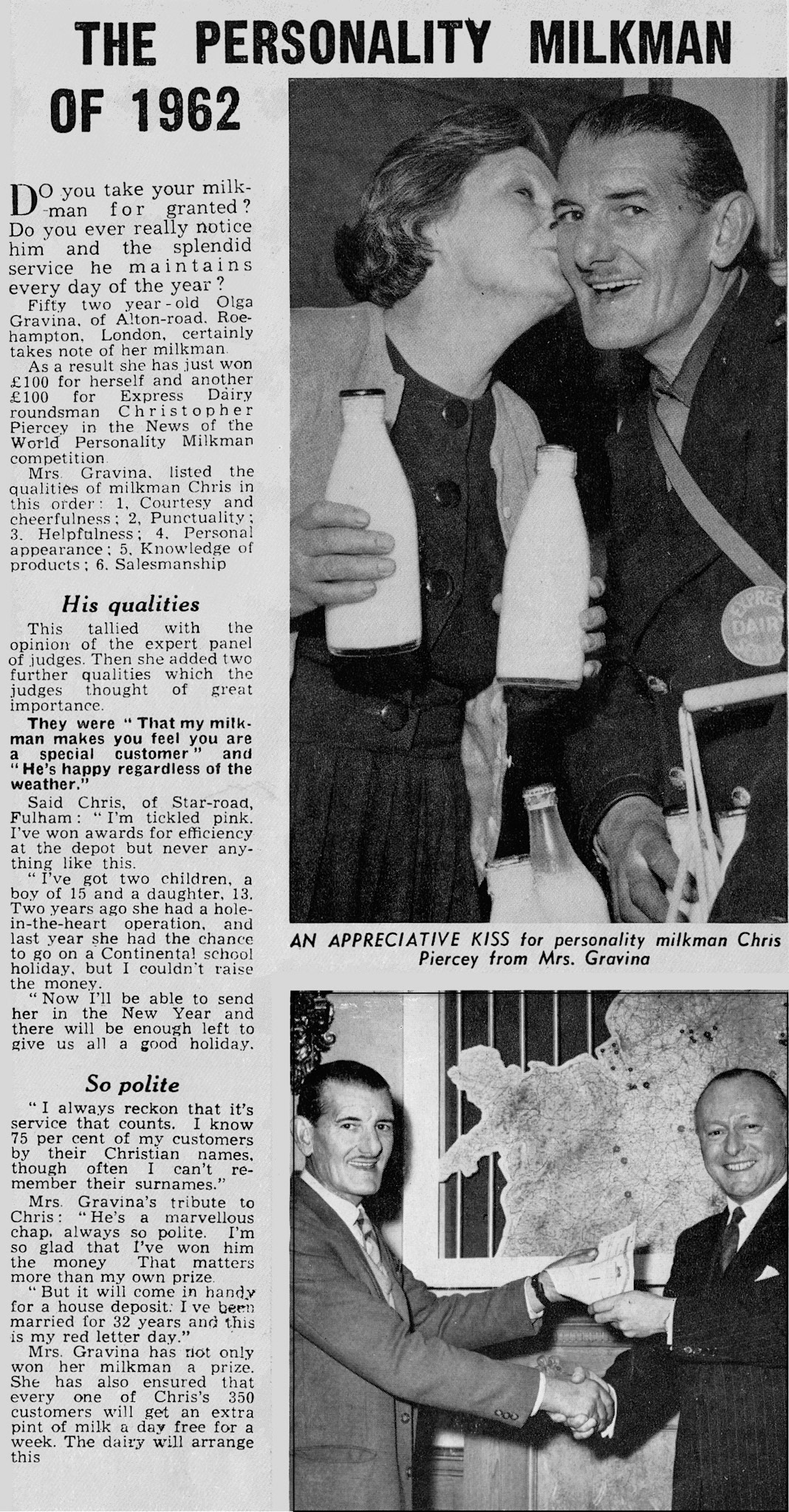 1962 Milkman Christopher Piercey is Personality Milkman of the Year, based at East Putney Depot. (Express News Spring)