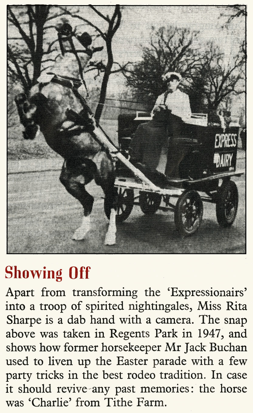 1958 Tithe Farm horse 'Charlie' in Regents Park Easter Parade with Jack Buchan at the reins.  (Express News September)