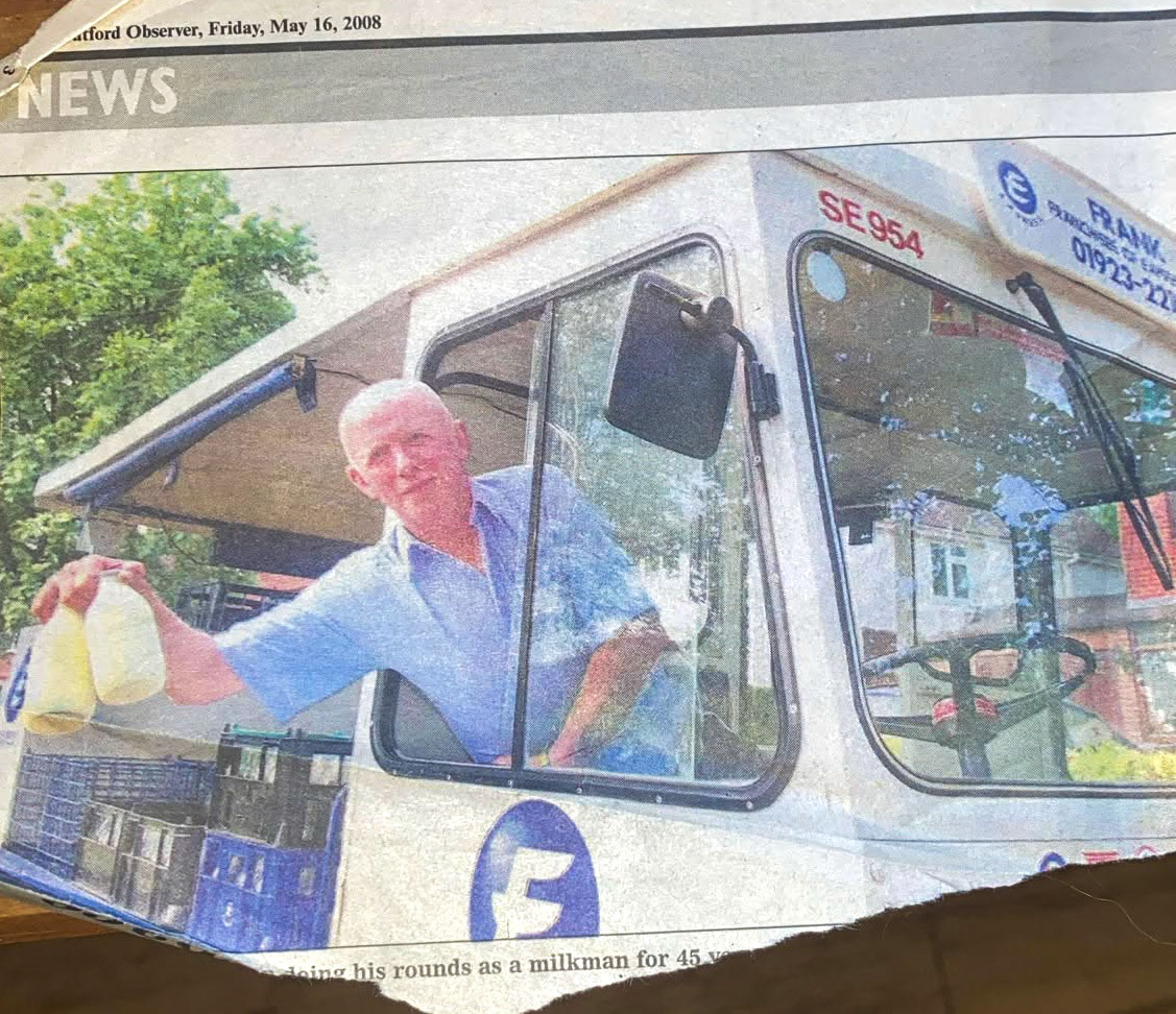 2026 Frank Campbell, ex-Watford and Rickmansworth, pictured in 2008 on his retirement. Emma Campbell announces "It is with a broken heart that I announce the passing of our amazing father, Frank Campbell 💔. He was an Express milkman for 47 years based out of Watford depot primarily but also at Rickmansworth for a while. He loved his job and made many life-long friends. I hope that some of you remember him and have wonderful memories of his days as a milky." Colin Bull comments "Sorry to hear this news, I remember Frank at Watford, if I remember he got done for speeding in his milk float along the Hempstead Road, RIP Frank." Barry Green adds "Worked with Frank at Watford depot for many years, remember playing with him in the darts team and evenings drinking at the Railway club in St Albans road. R.I.P. Frank." (Courtesy Emma Campbell, June 2026)