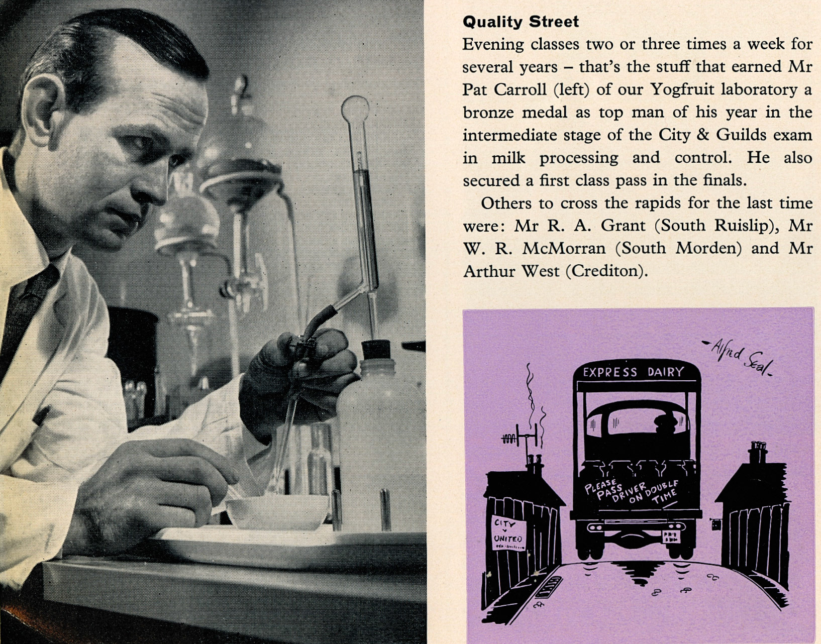 1962 Pat Carroll of the Yogfruit laboratory, and other City & Guilds examination successes