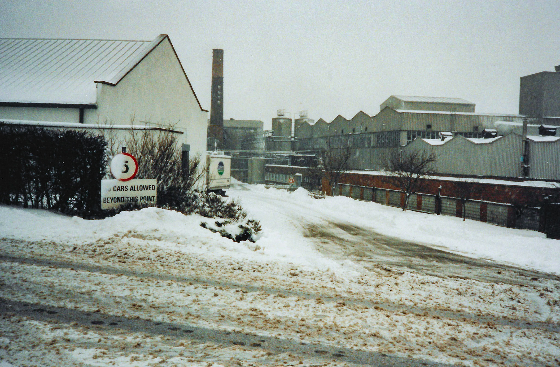 1980's winter, Appleby Creamery. Transport garage and main manufacturing building on left.(Courtesy and comments by David Rooke)