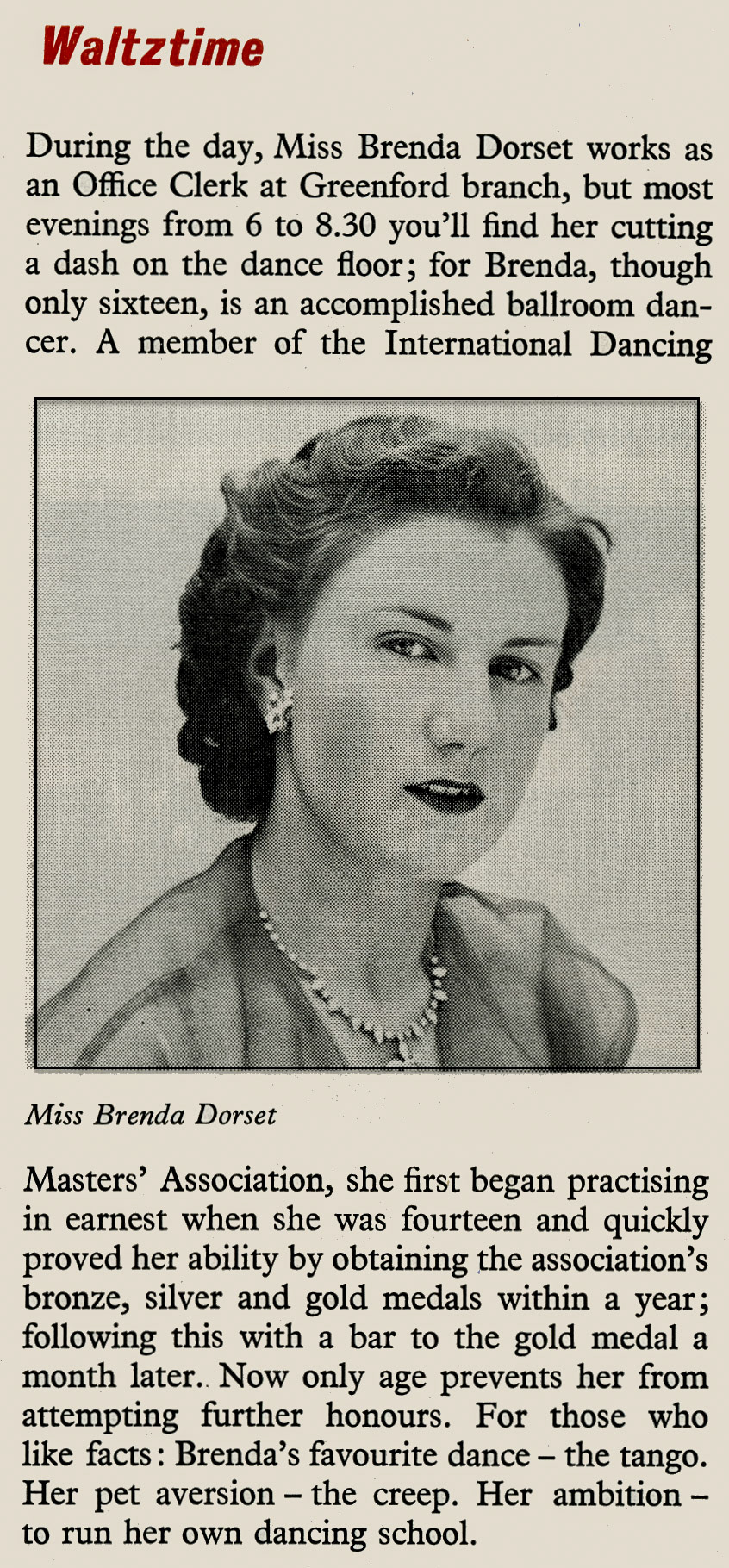 1956 Greenford Office Clerk Miss Brenda Dorset. (Express News July)