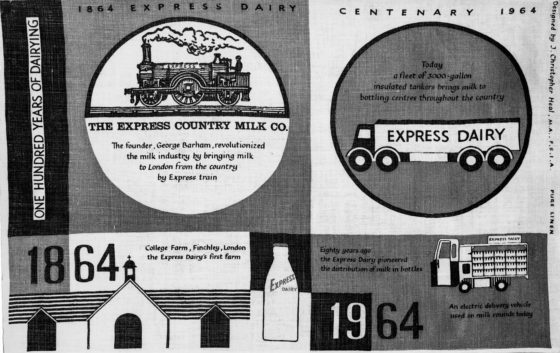 1964 Linen tea towel commemorating the Express Dairy Centenary. (Courtesy Paul Smith)