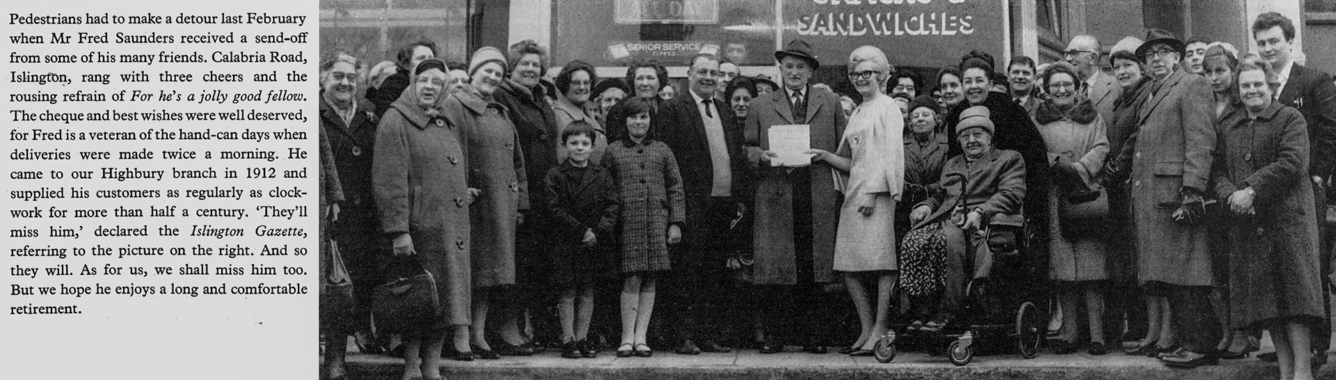 1967 Highbury milkman Fred Saunders retires after 55 years. (Express News Summer)