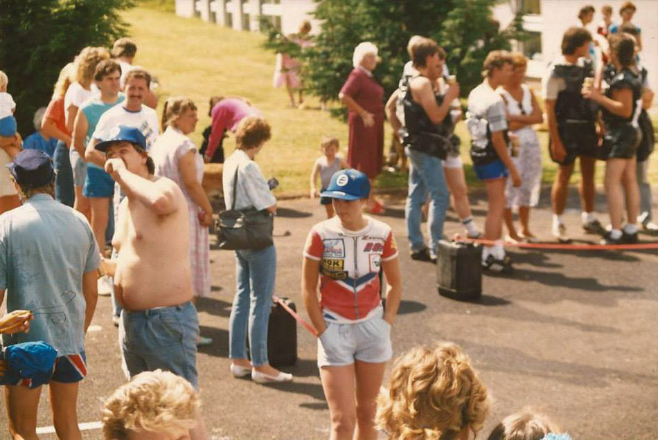 1980's Exeter Charity Event. Phillip Budd comments "I can spot Steve Evans, Mike Chrichard, David Montandon, and Wendy Hawker with the hat." Wendy Hawker says "Yes that’s me in the hat. I looked bored. I remember it was a charity event, something to do with the fire brigade?" (Courtesy Phillip Budd)