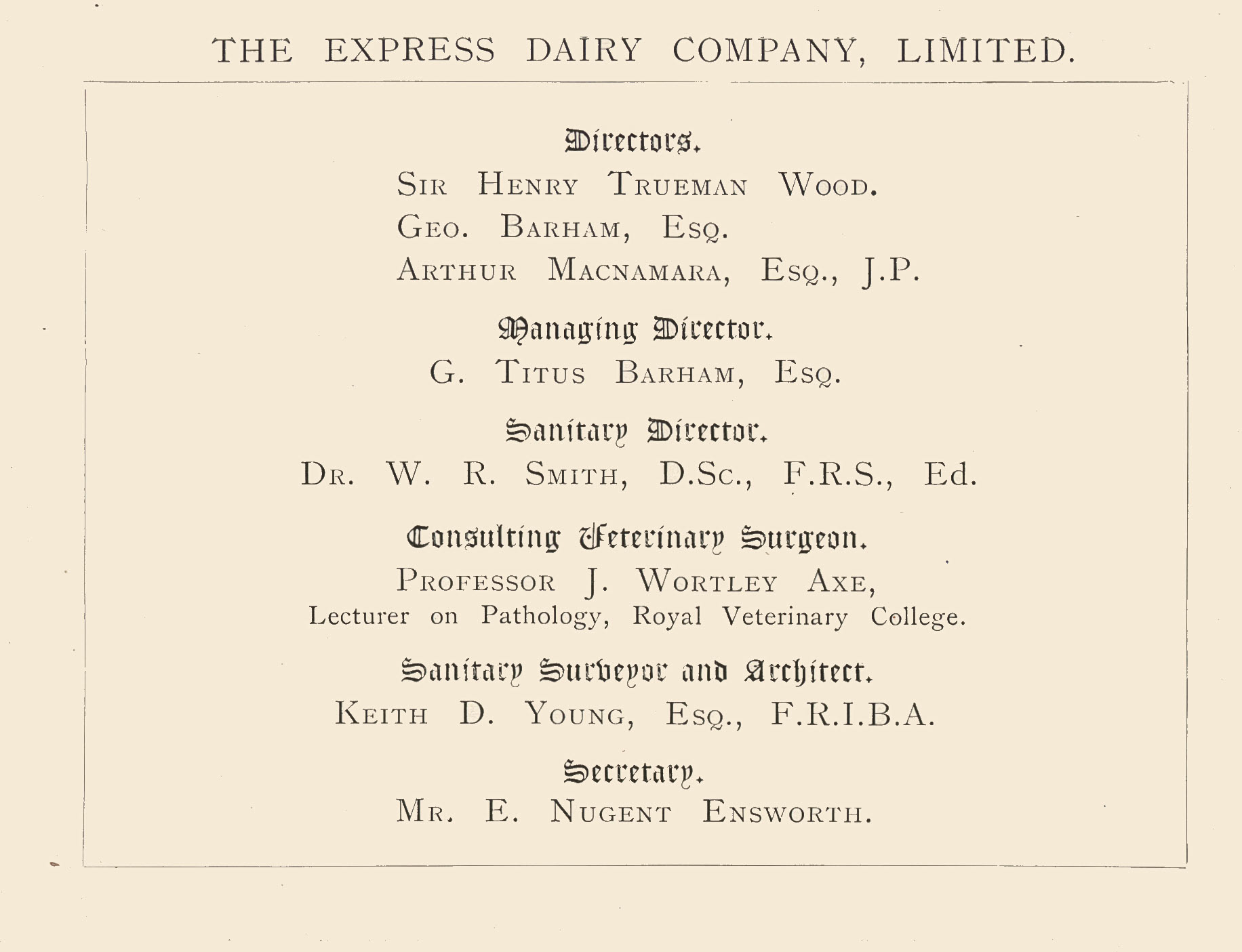 1893 Directors and Advisors. From 'Souvenir from Finchley' (Courtesy Brian Wastell)