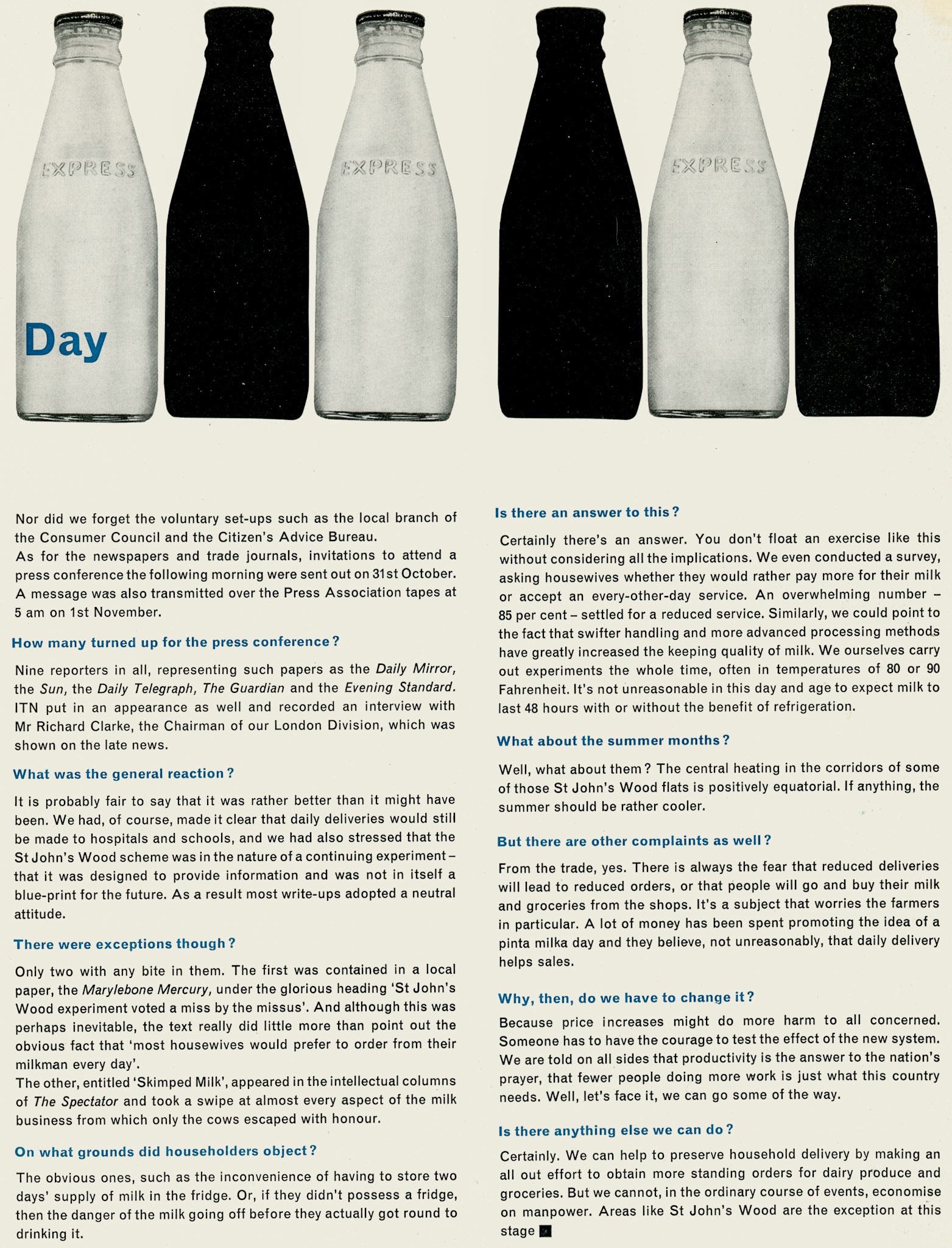 1967 Alternate Day delivery experiment at St John's Wood depot. (Express News Spring)