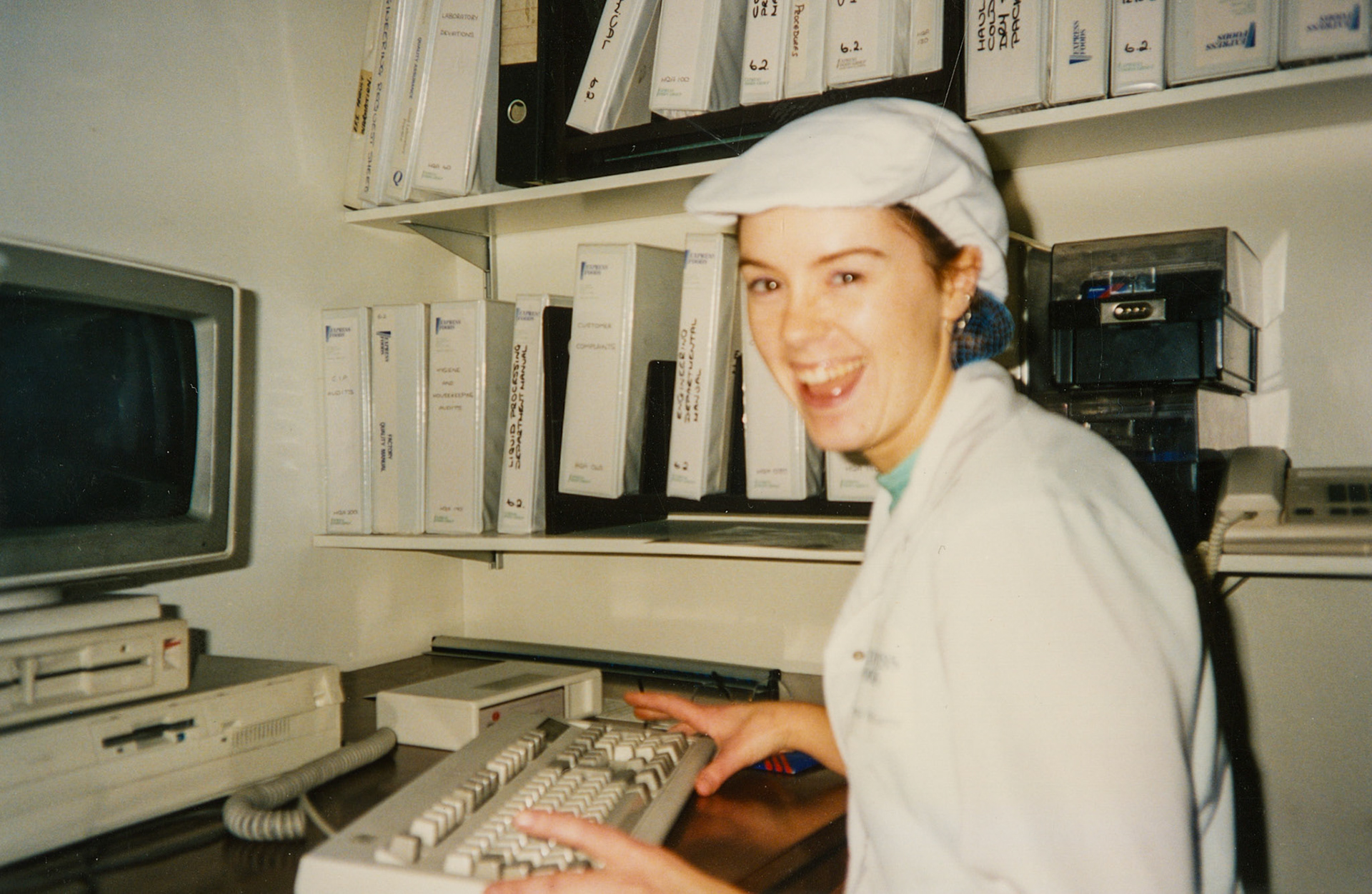 1991 Honiton, December: Wendy Hawker in the BS Shed. (Courtesy Wendy Hawker)