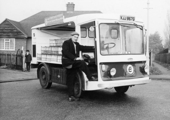 1968 Stan, the Express Dairies roundsman in Skimpans Close, (Photo: Ron Kingdon, North Mymms Collection)
