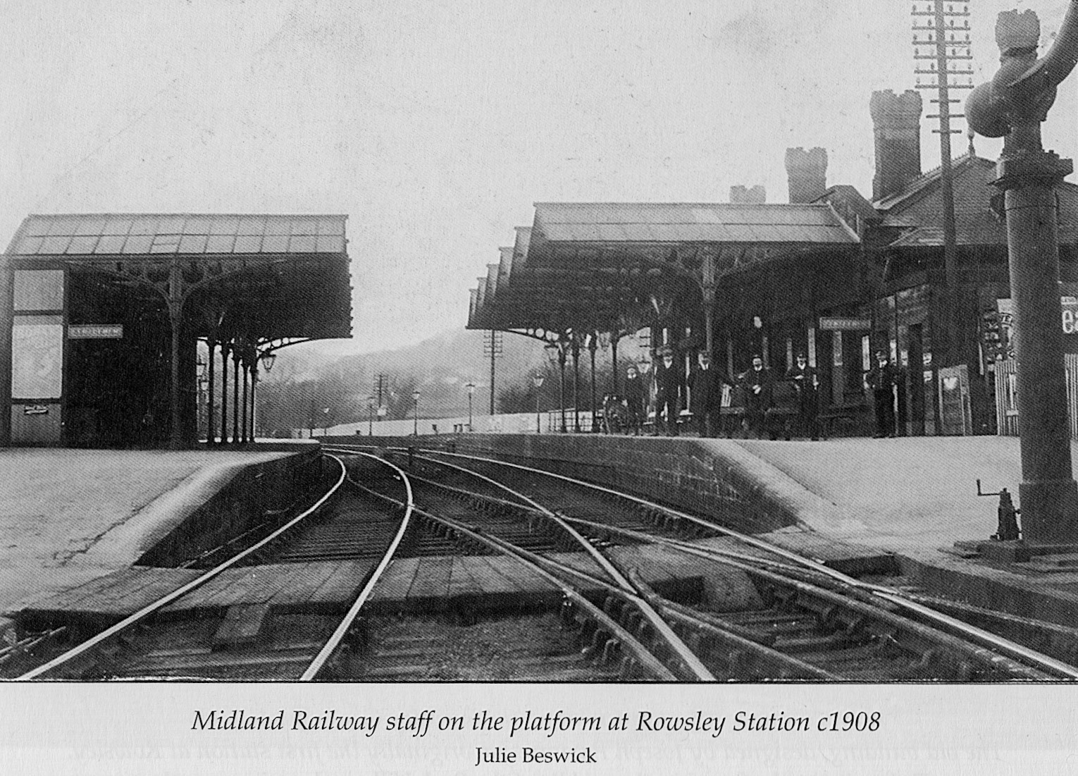 1908 Rowsley Station with Midland Railway staff. (Courtesy 'Dales Life in the Devonshire and Rutland Villages' by Keith Taylor, County Books, image by: Julie Beswick)