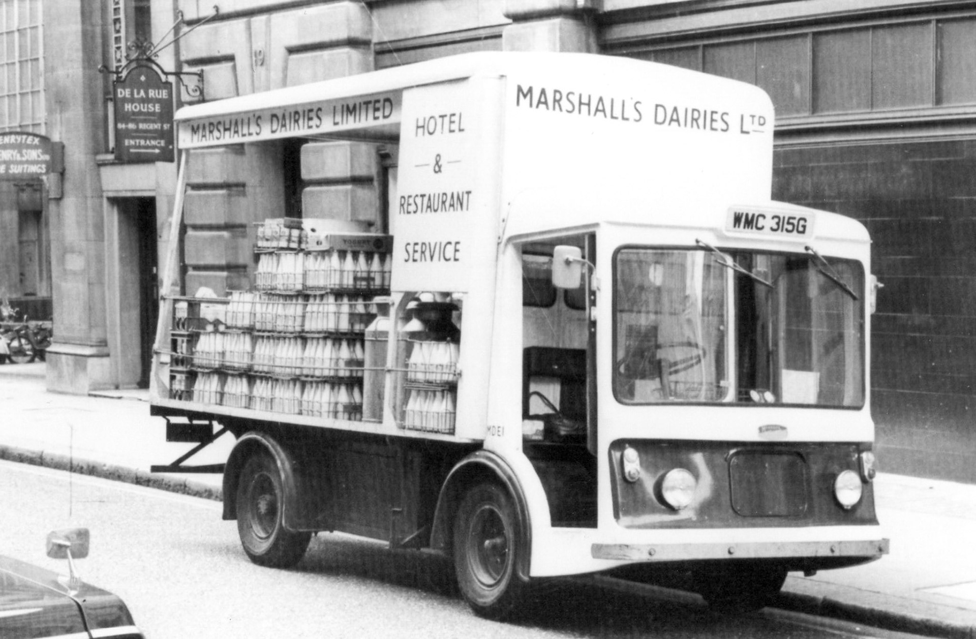 1968 Marshall's Wholesale Delivery Truck in Regent's Street, London. Reg WMC 315G. Hilary Mccluskey comments "Marshall’s brings back memories. When we were running Bowyers Dairy, if I forgot to include, say a yogurt, on a delivery to one of our London Hospital customers; I would ‘phone Marshalls and they would pop it round by car for us! Thus saving my ‘bacon’. Companies would help each other out in the old days." (Courtesy Michael Aldread)