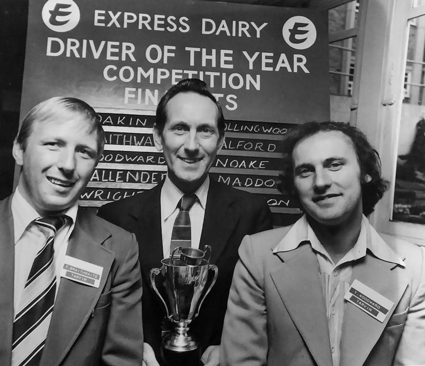 F. Braitwaite and Tony Woodward, both from Tarvin, and Joe Dakin (centre) at Ruislip's Lorry Driver of the Year with me and Fred Braithwaite RIP. Express were big into driving safely." (Courtesy Tony Woodward)