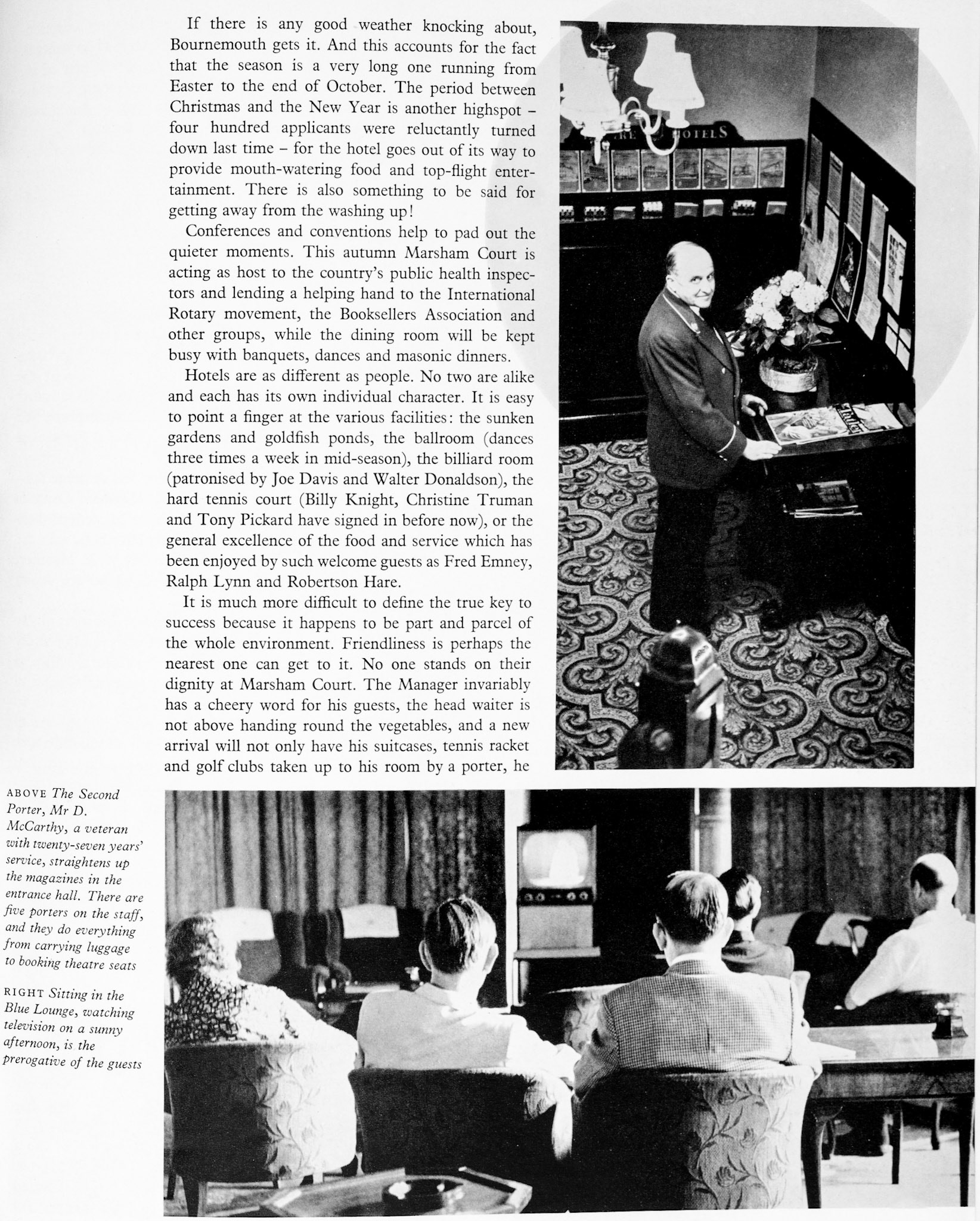 1961 Marsham Court Hotel, Bournemouth feature article. (Express News Autumn)