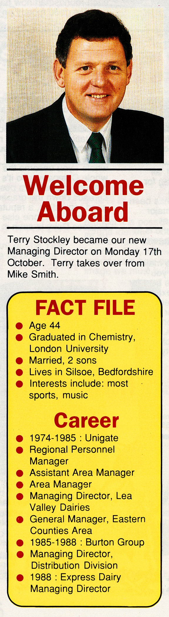 1989 Terry Stockley joins Express as MD in October 1988 (Tops Magazine-First Edition)