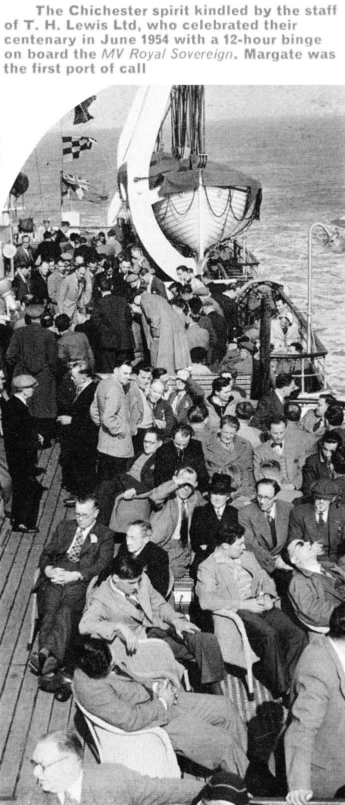 1954 T.H. Lewis staff celebrated the Company's centenary on the MV Royal Sovereign. (Express News Christmas 1967)