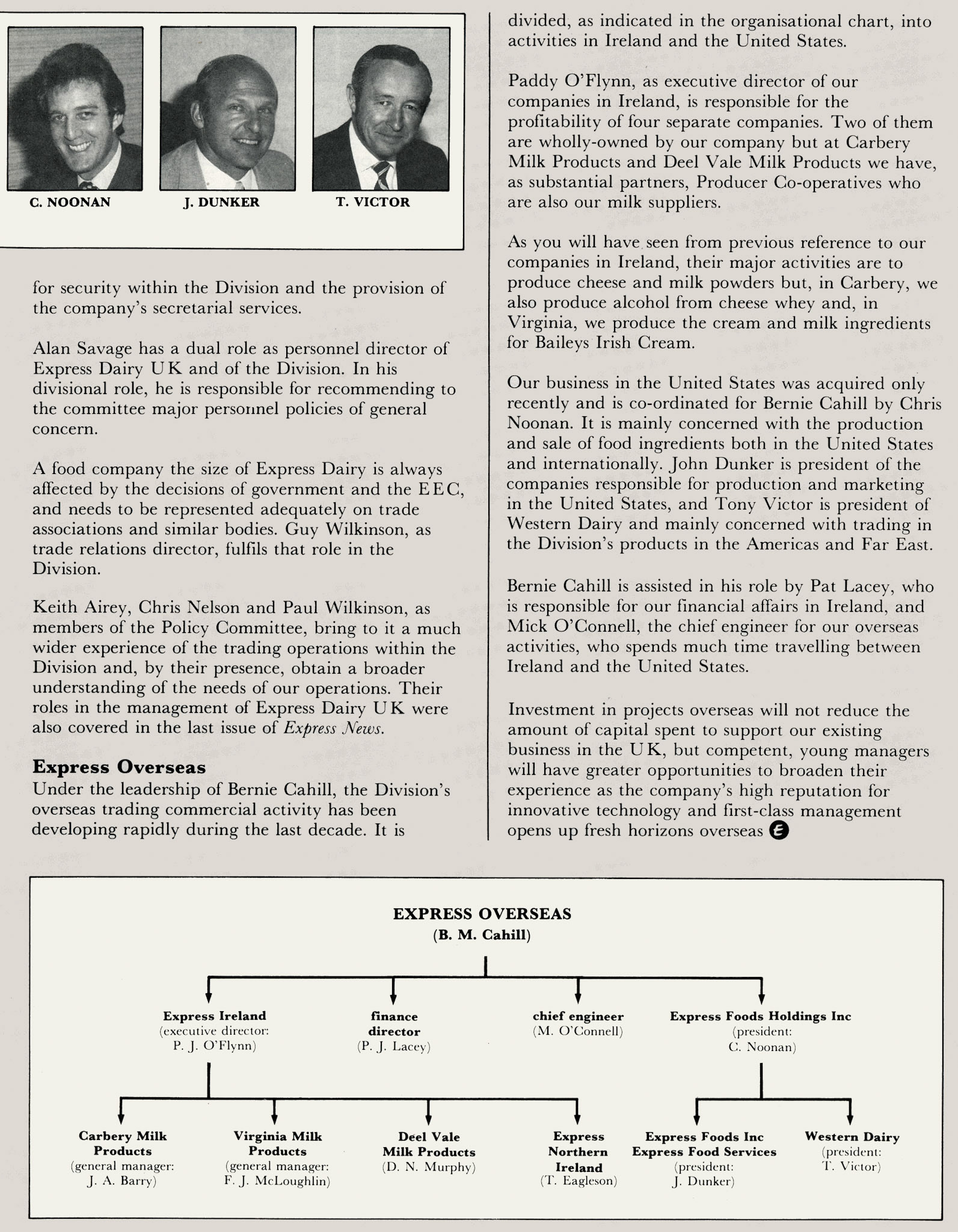 1982 New Grand Met and Express Export management structure. (Express News February)