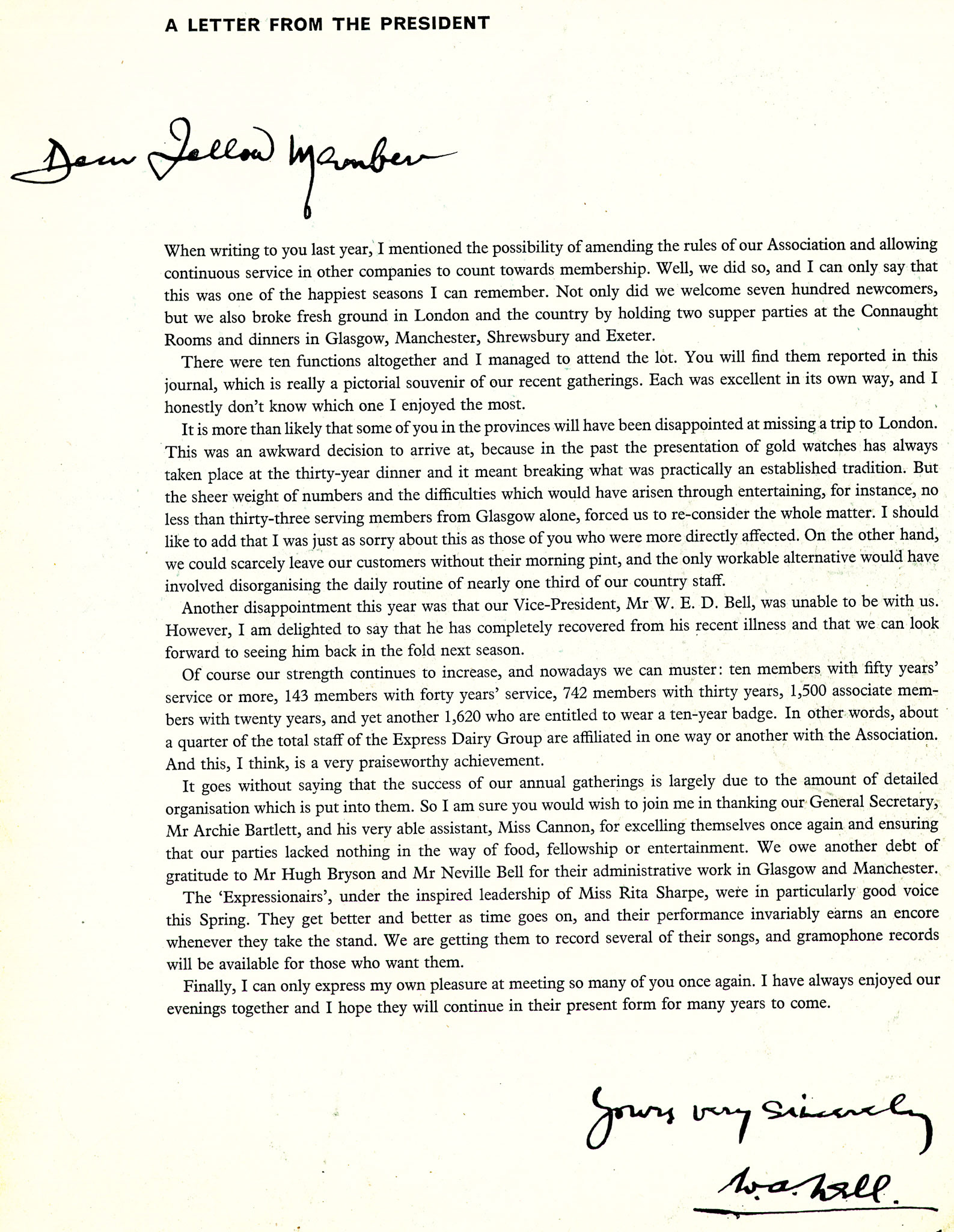 1961 Walter Nell's letter to Long Service Association members.(LSA Annual Review)