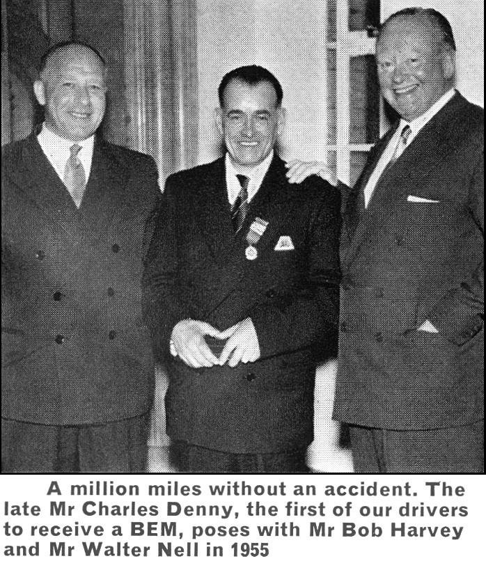 1955 Driver Charles Denney receives a BEM, with Bob Harvey and Walter Nell. (Express News Christmas 1967)