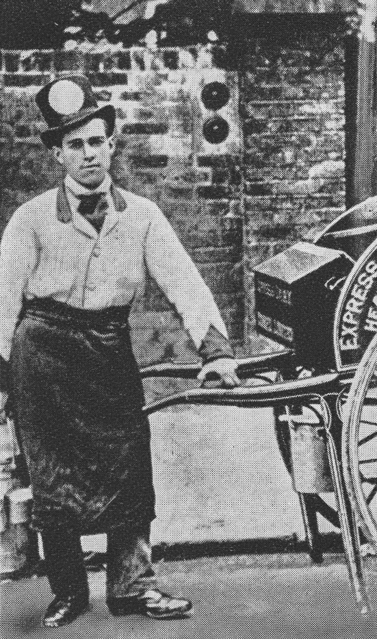 1890's Express salesman in tradtional top hot, not changed to a peaked cap until 1902. (From Express Story 1864 - 1964)