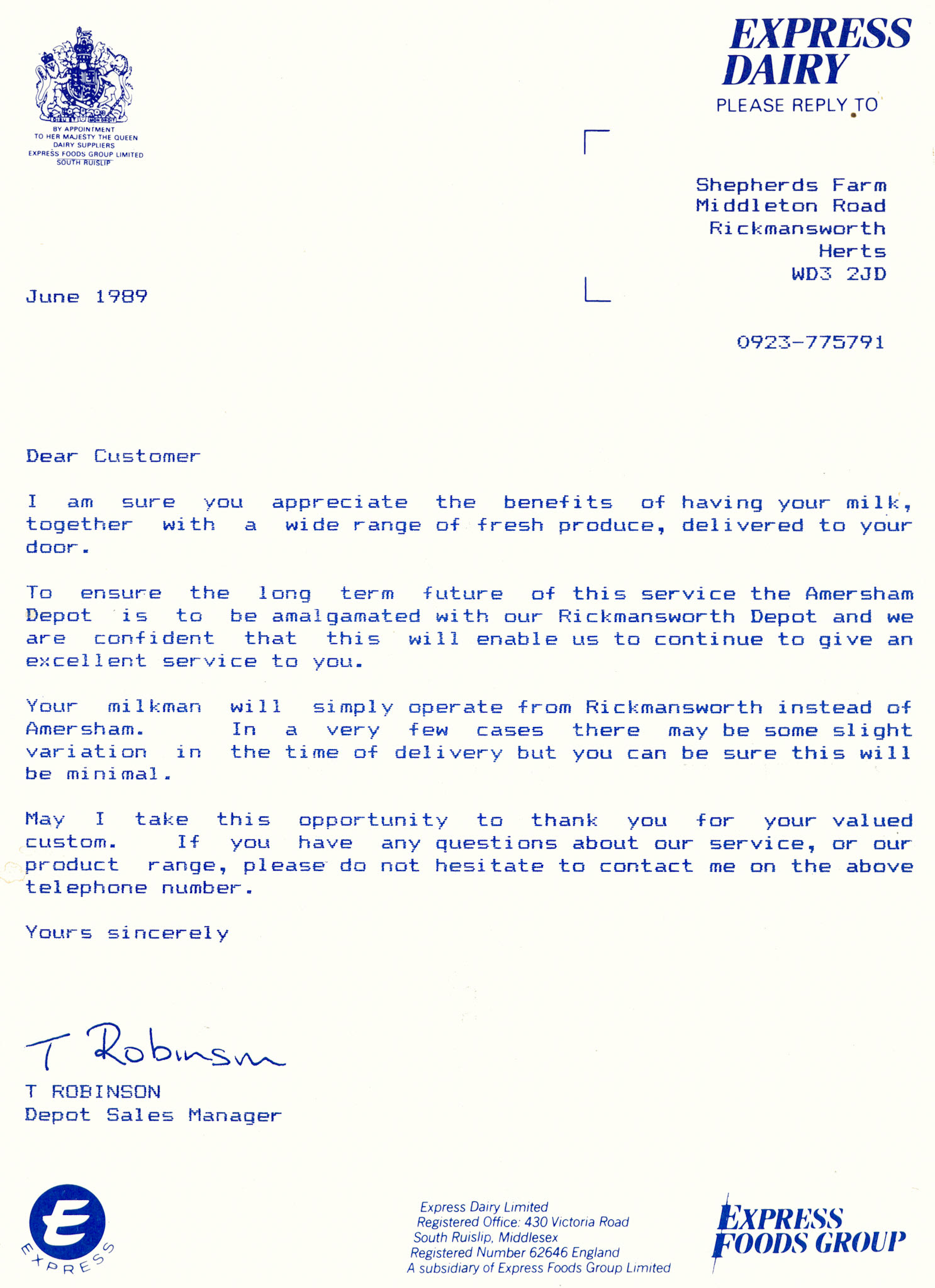 1989 Amersham Depot closure in June, rounds transferred to Rickmansworth. (Courtesy Paul Luke)