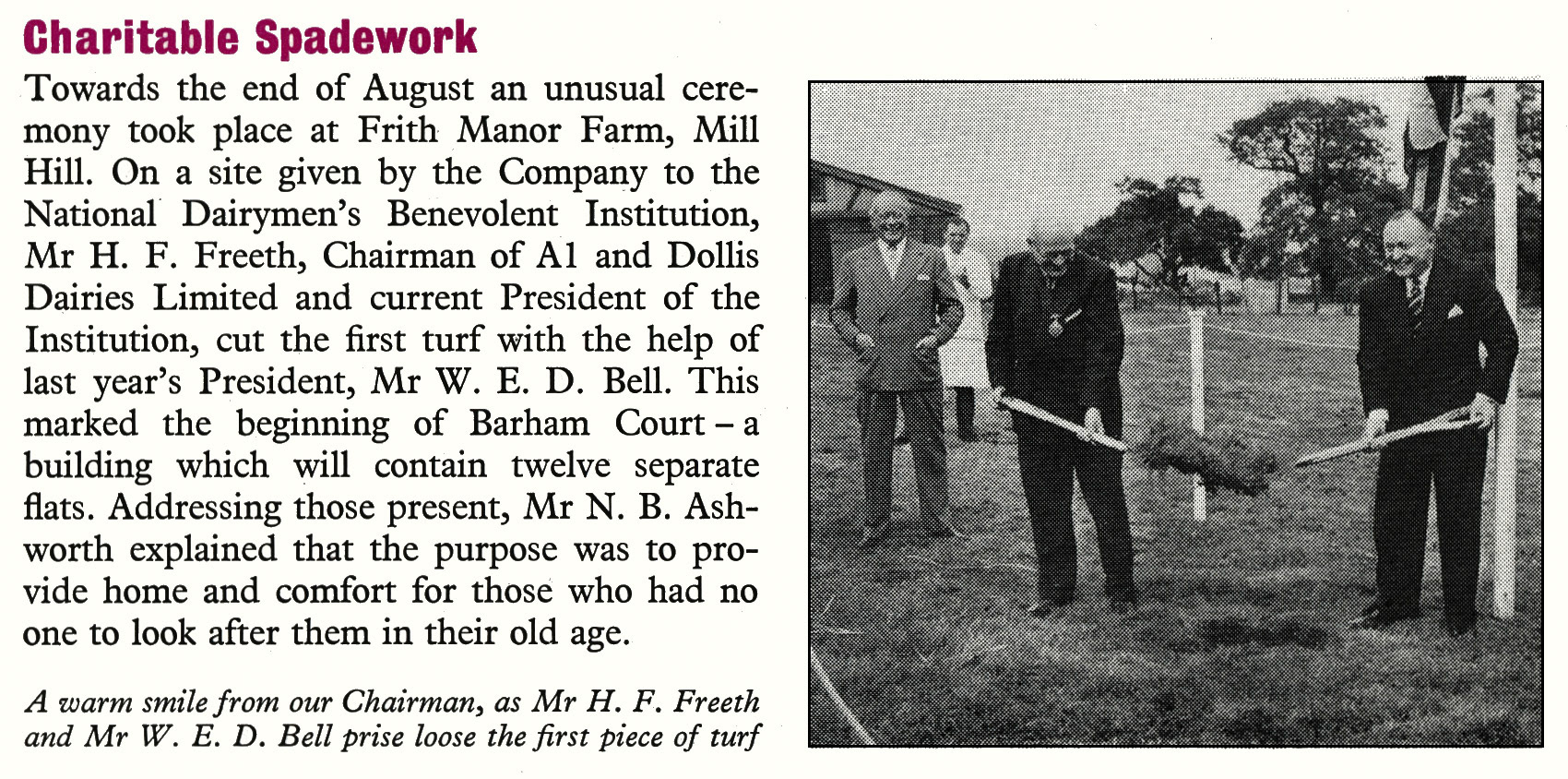 1958 The start of the bulding of Barham Court at Frith Manor Farm, Mill Hill. John Whatling comments "I remember it being built...built on my Dad's allotment!". Elisabeth Torry adds "I remember it too. Luckily my Dad was able to make a new allotment in the field and we could see it from our window. Our Mum could call him from the window to come in for his meals. We looked over Woodside Park and Totteridge. We were above unused stables. Had a great childhood playing in the fields. I wonder if the "bent tree" is still there?"