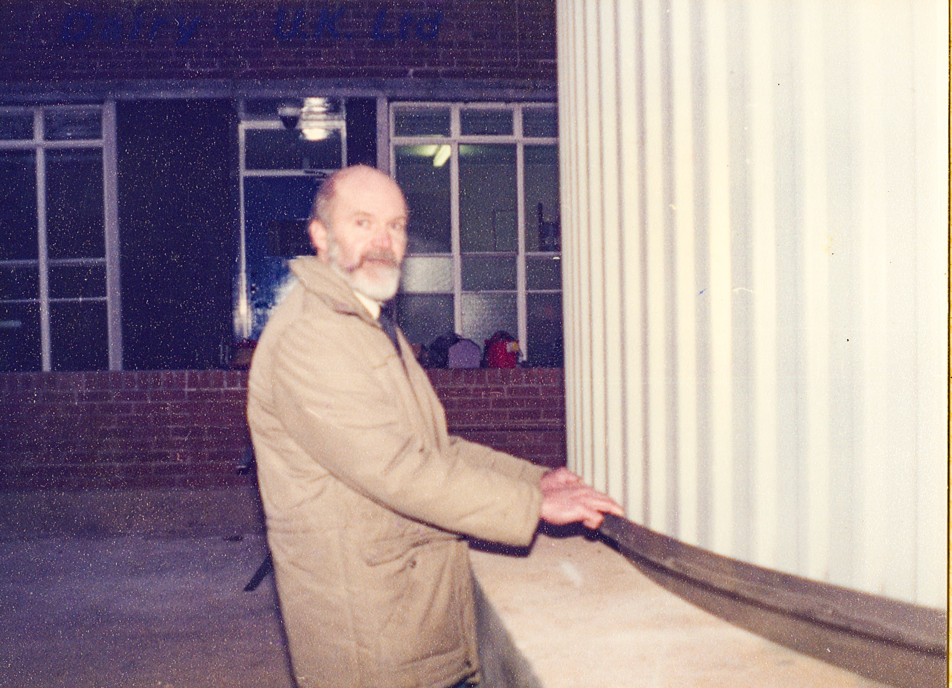 1980s Exeter Processing-silo and milk reception construction. Jimmy Reid identifies Brian Lancaster, Company architect. (Pictures by Syd Johnston, presented by his son Ian via Teresa Heal)