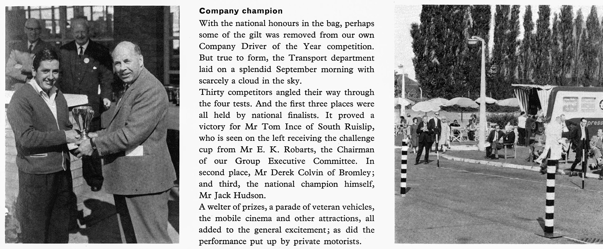 1965 Tom Ince receiving the Driver of the Year award from Mr. E. K. Robarts (Express News Christmas)