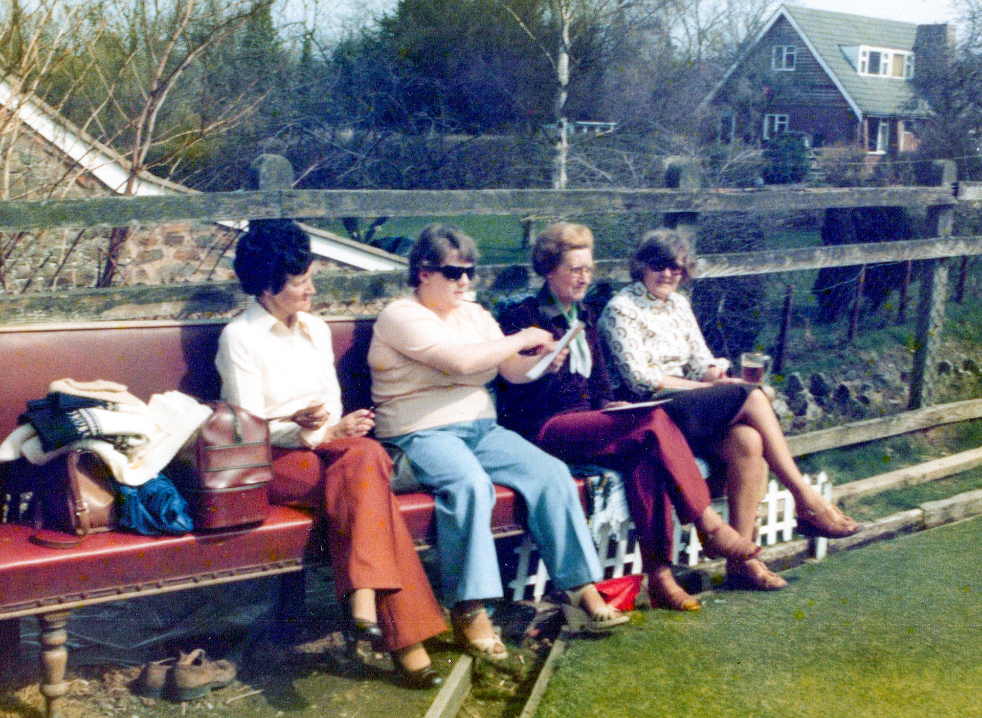 1980's Minsterley Bowling Club. Liz Matthews comments "My family home in the background!!" (Courtesy Joe Lyons)