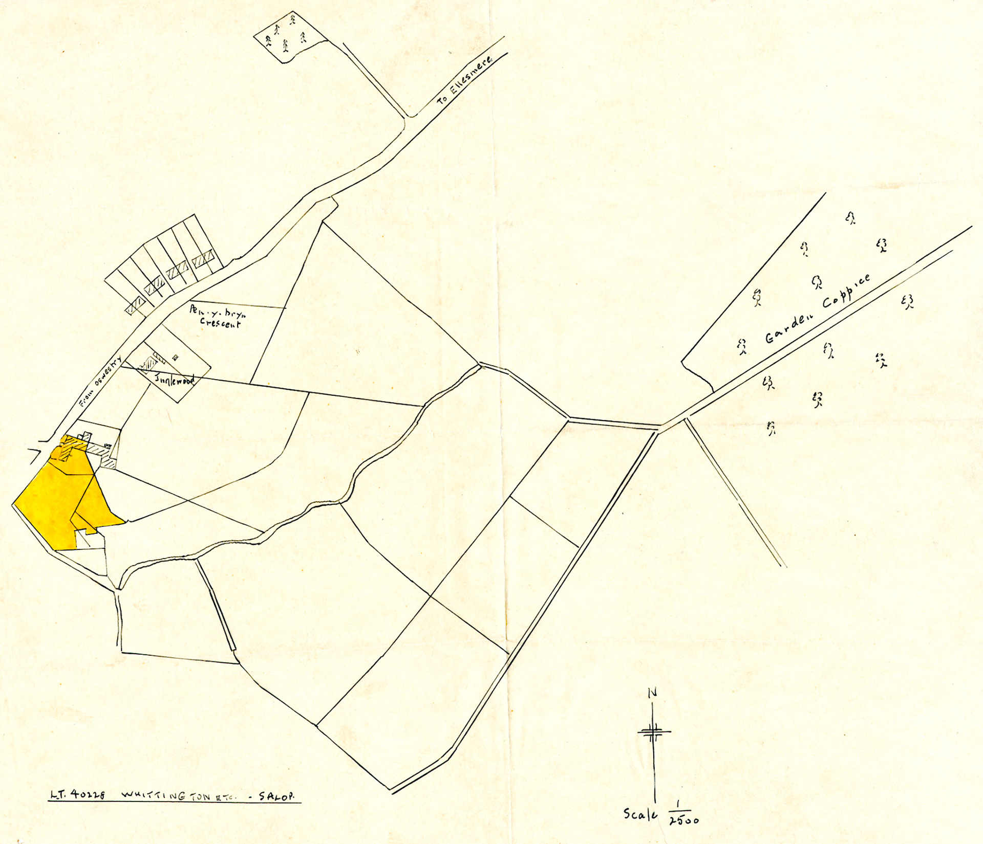 1928 Ruyton Co-operative Dairies-map attached to letter from the Ministry of Agriculture and Fisheries relating to the redemption of tithe rent charges at Whittington.