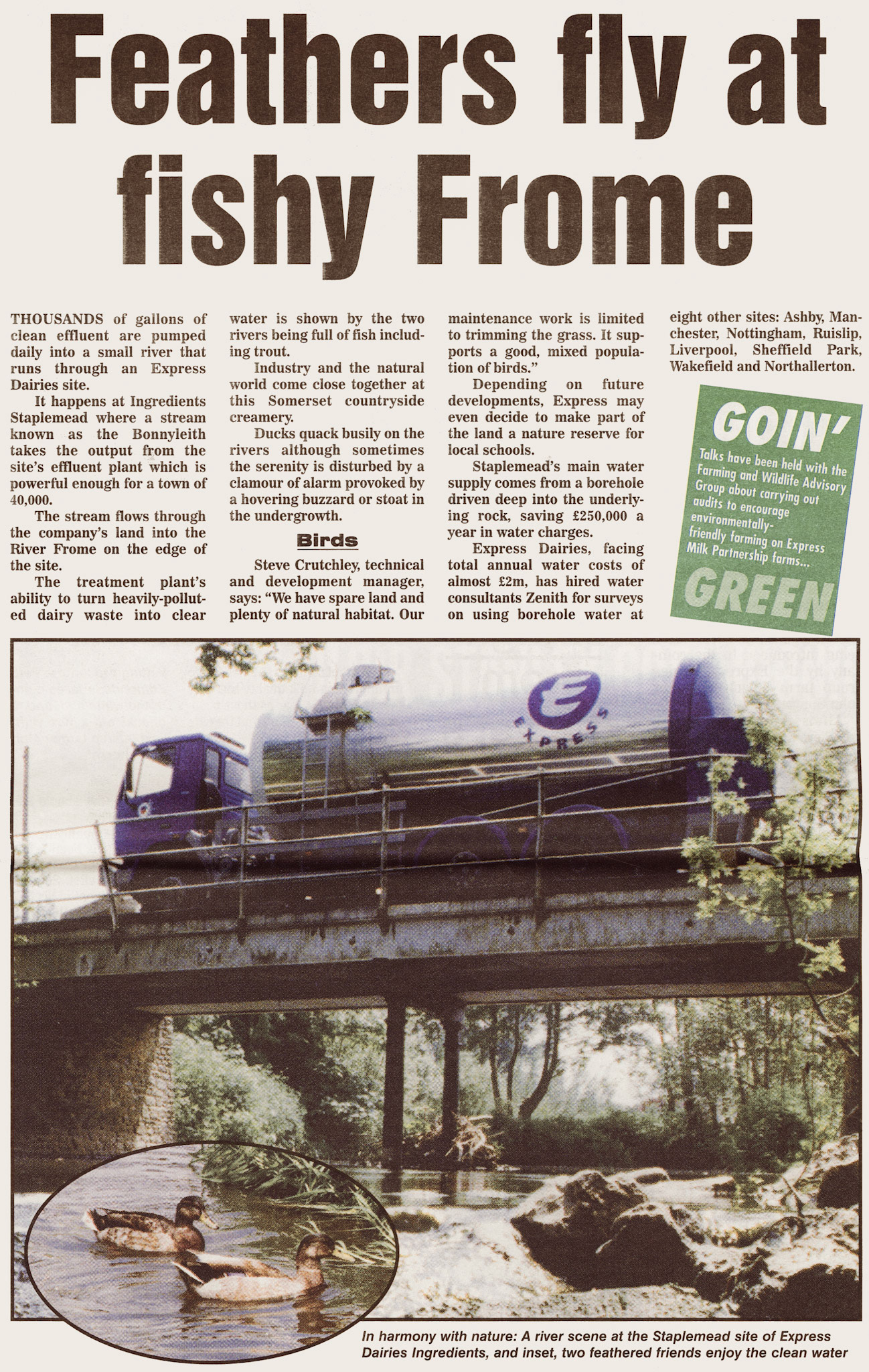 1999 June Express News-Effluent a green success at Staplemead. Soo Rose-Cook remembers Steve Crutchley. (Courtesy Michael Aldread)